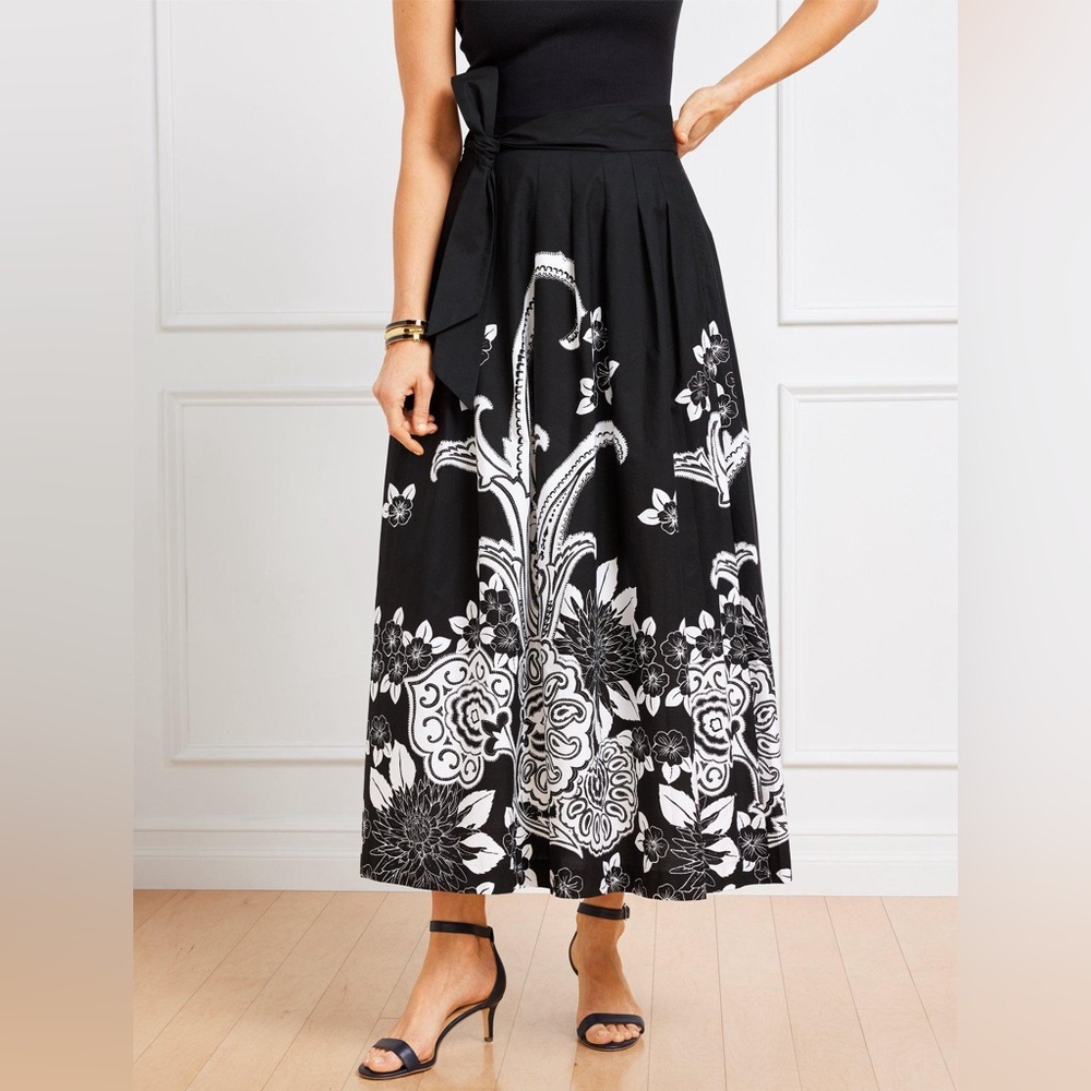 talbots - black and white long floral skirt